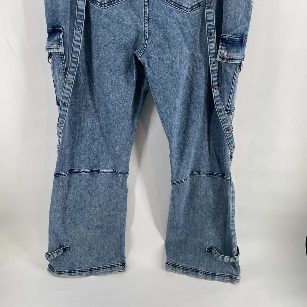 Social Collision Jeans Women Sz 20 Acid Wash Moto Suspender Flare Low‎ Rise 38